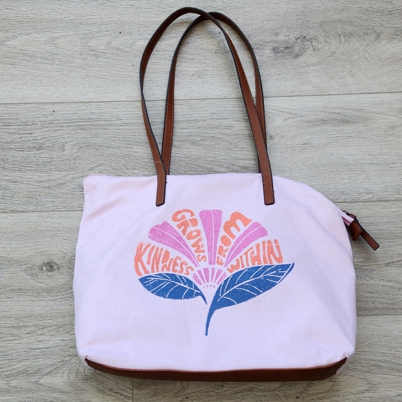 Sonoma Pink Floral Tote Bag Kindness Grows From Within Beach Shoulder Canvas - Picture 1 of 11